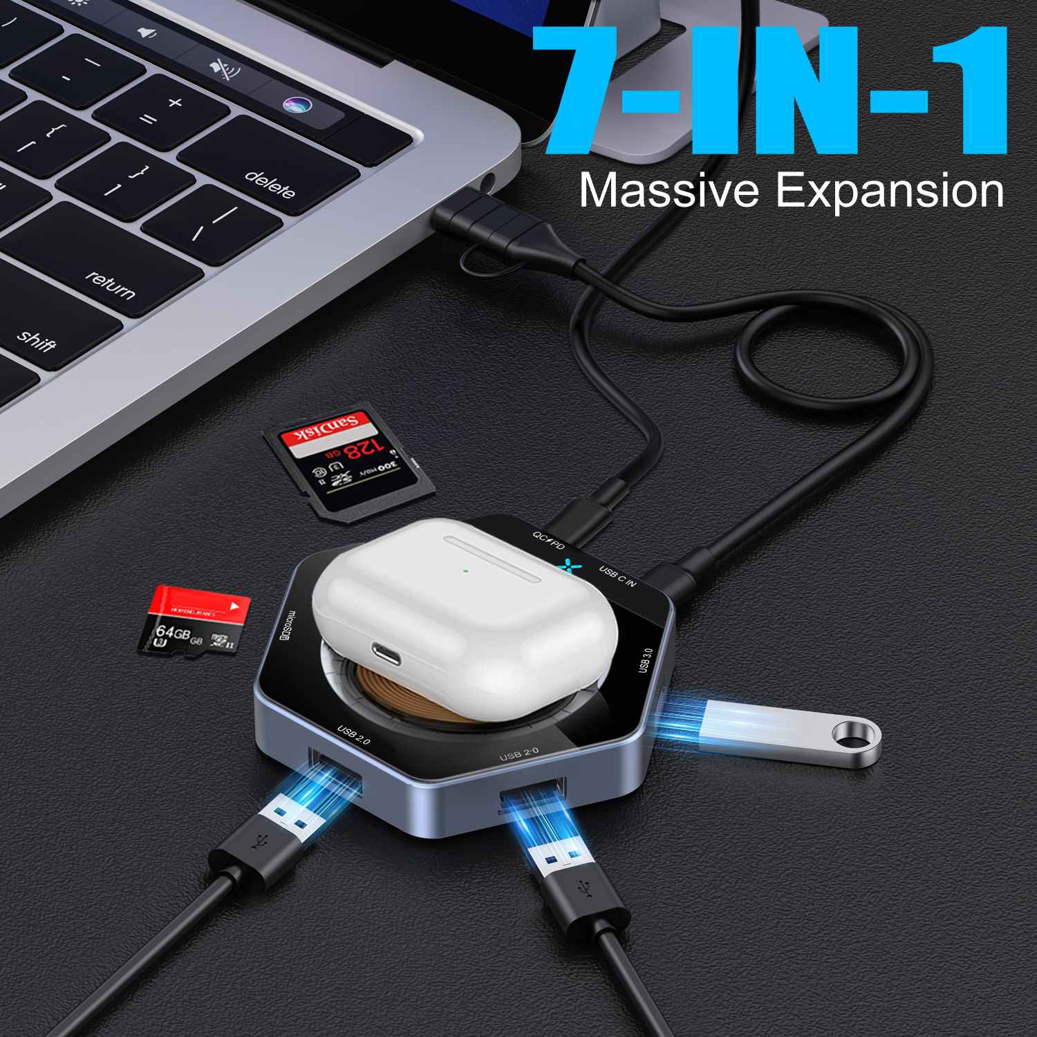 15W Fast Charging 7 In1 USB hub Dock Wireless Charger